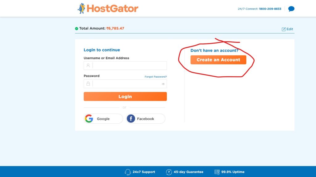 create a hostgator account