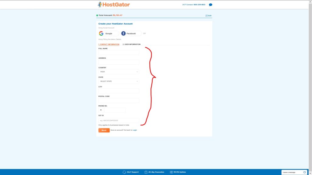 signup on hostgator to buy hosting