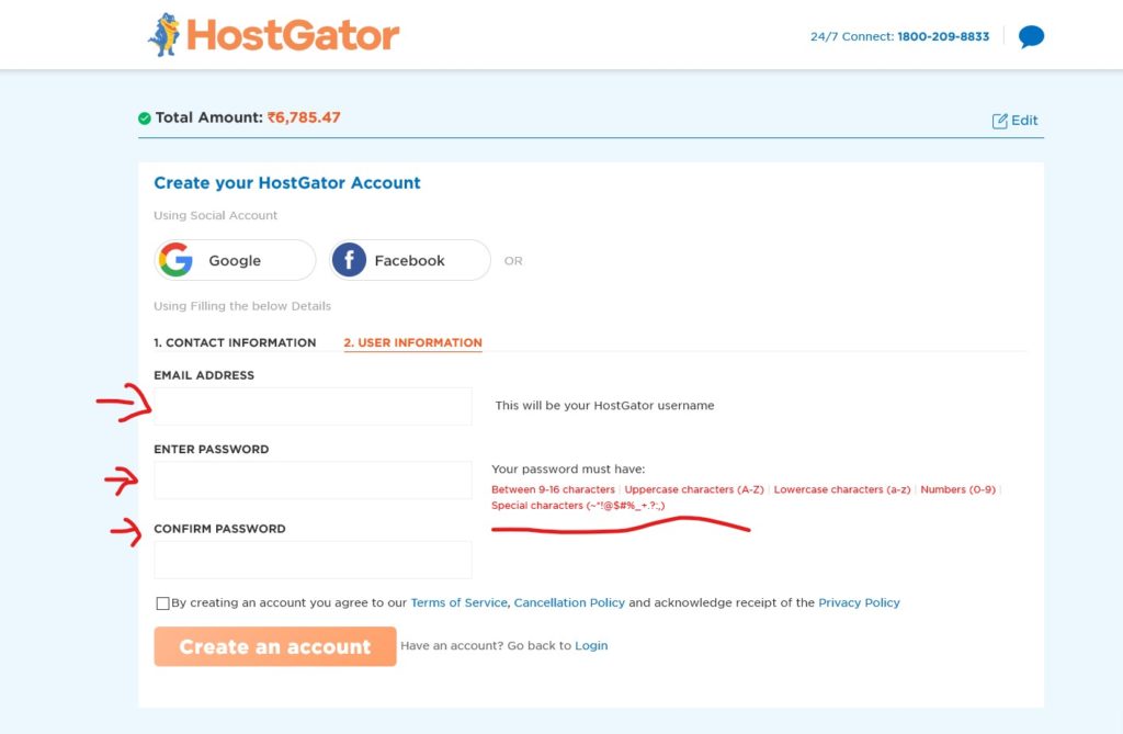 hostgator signup while purchasing hosting